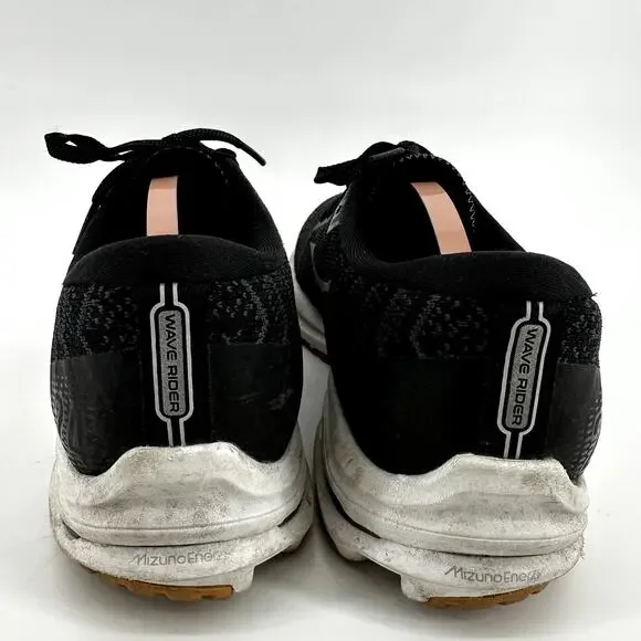 Mizuno Wave Rider 24 Running Shoes WaveKnit Lace Up Athletic Black Dark Shadow 9